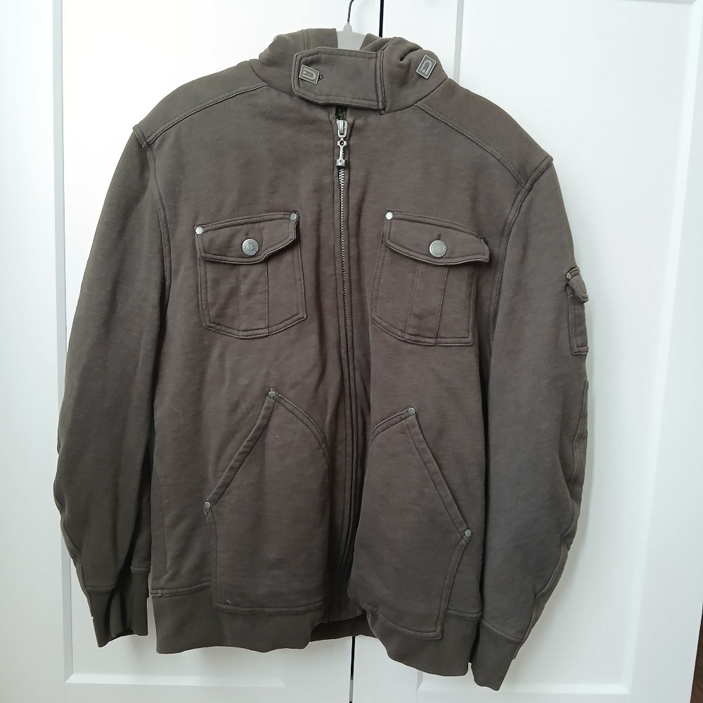 Darring USA Olive Green Full-Zip Military-Inspired Hoodie Jacket Camo Fleece
